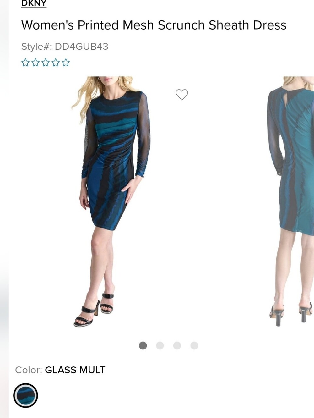 DKNY Teal and Black Printed Mesh Sheath Dress